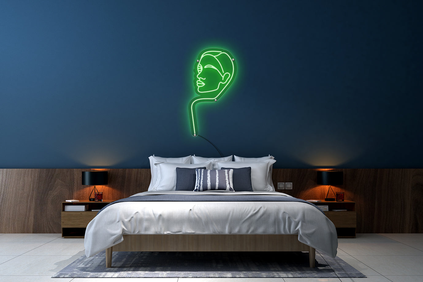 Neon LED schriftzug sign schild light strip grün online home dekor business, das gesicht der frau