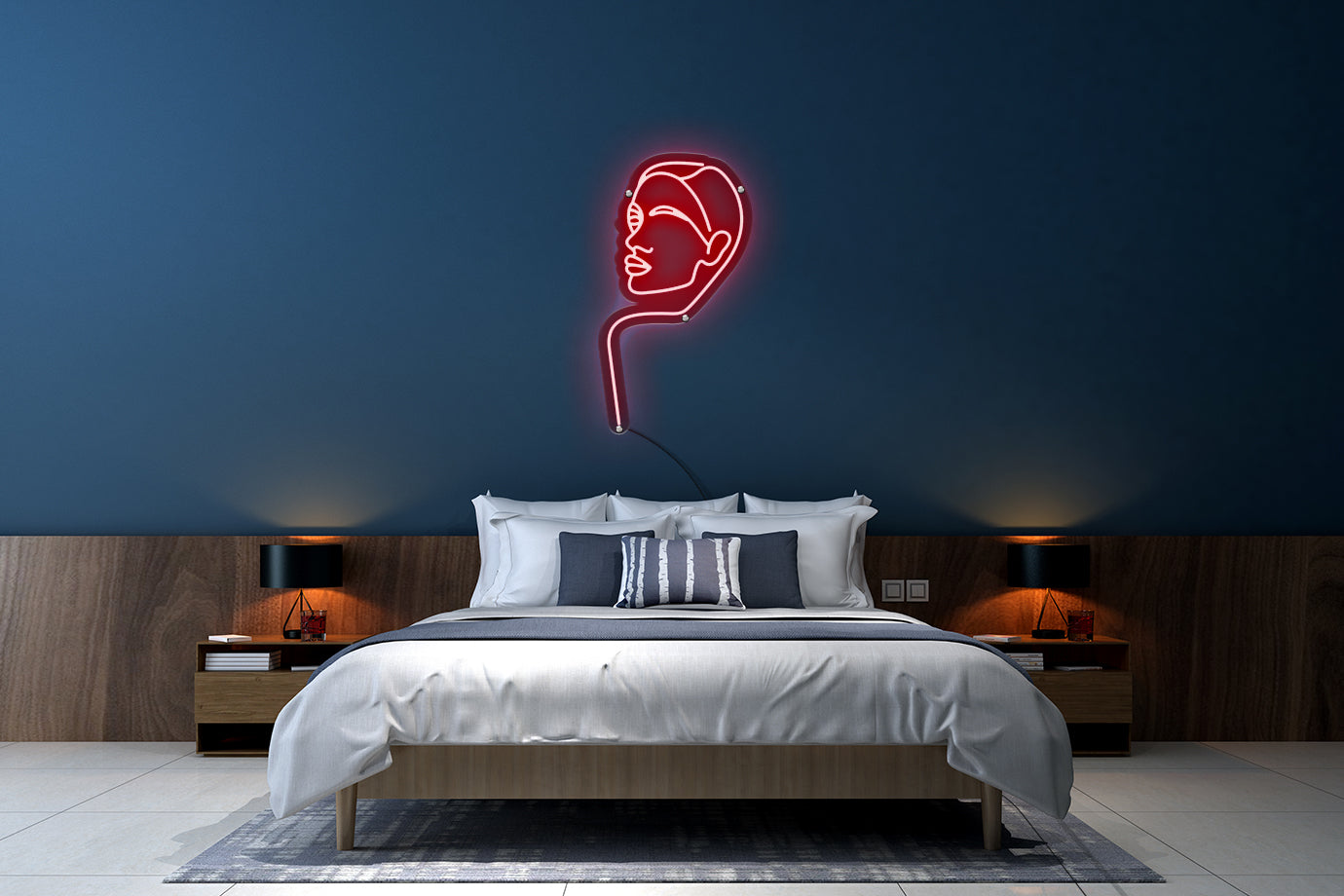 Neon LED schriftzug sign schild light strip rot online home dekor business, das gesicht der frau