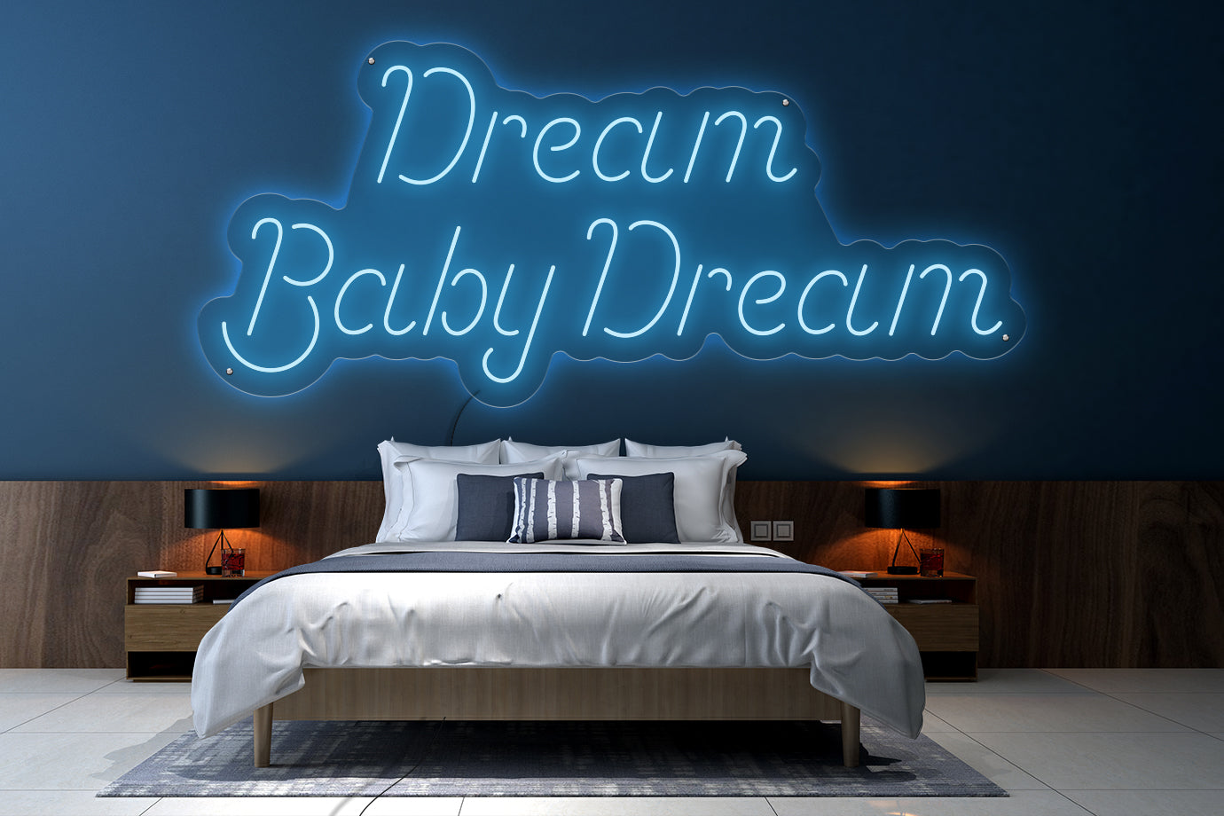 Neon LED schriftzug sign schild light strip hell blau online home dekor lifestyle, dream baby dream