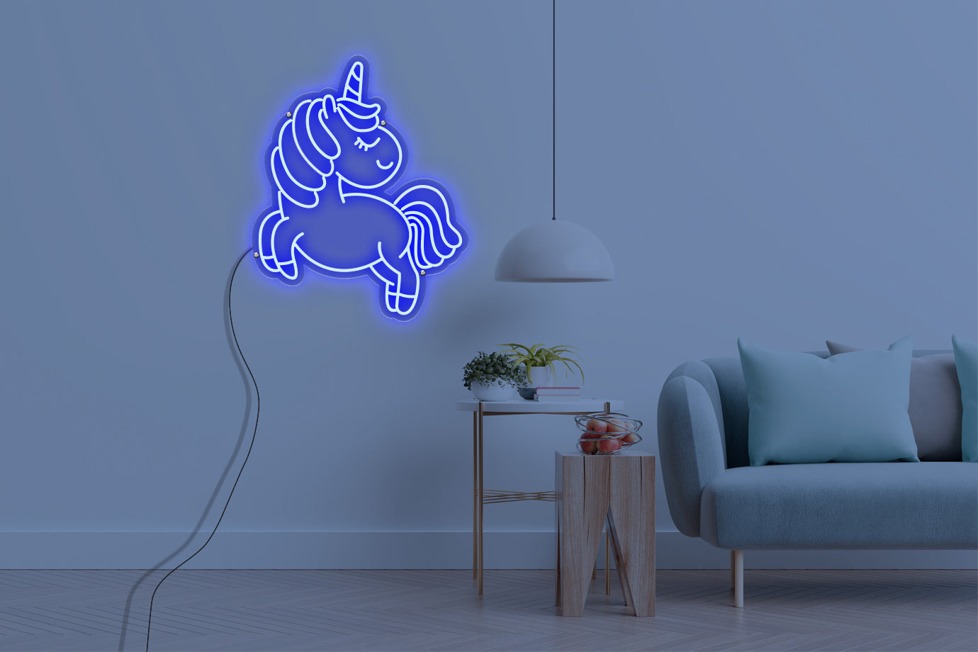 Neon LED schriftzug sign schild light strip blau online home dekor, einhorn