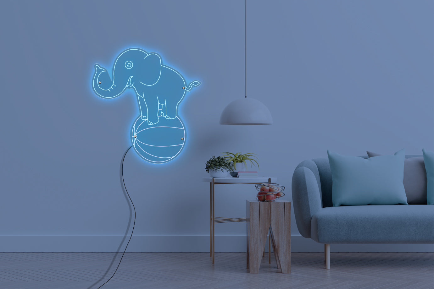 Neon LED schriftzug sign schild light strip hell blau online home dekor, elefant