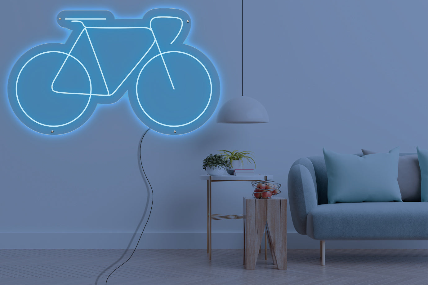 Neon LED schriftzug sign schild light strip hell blau online home dekor business lifestyle, fahrrad