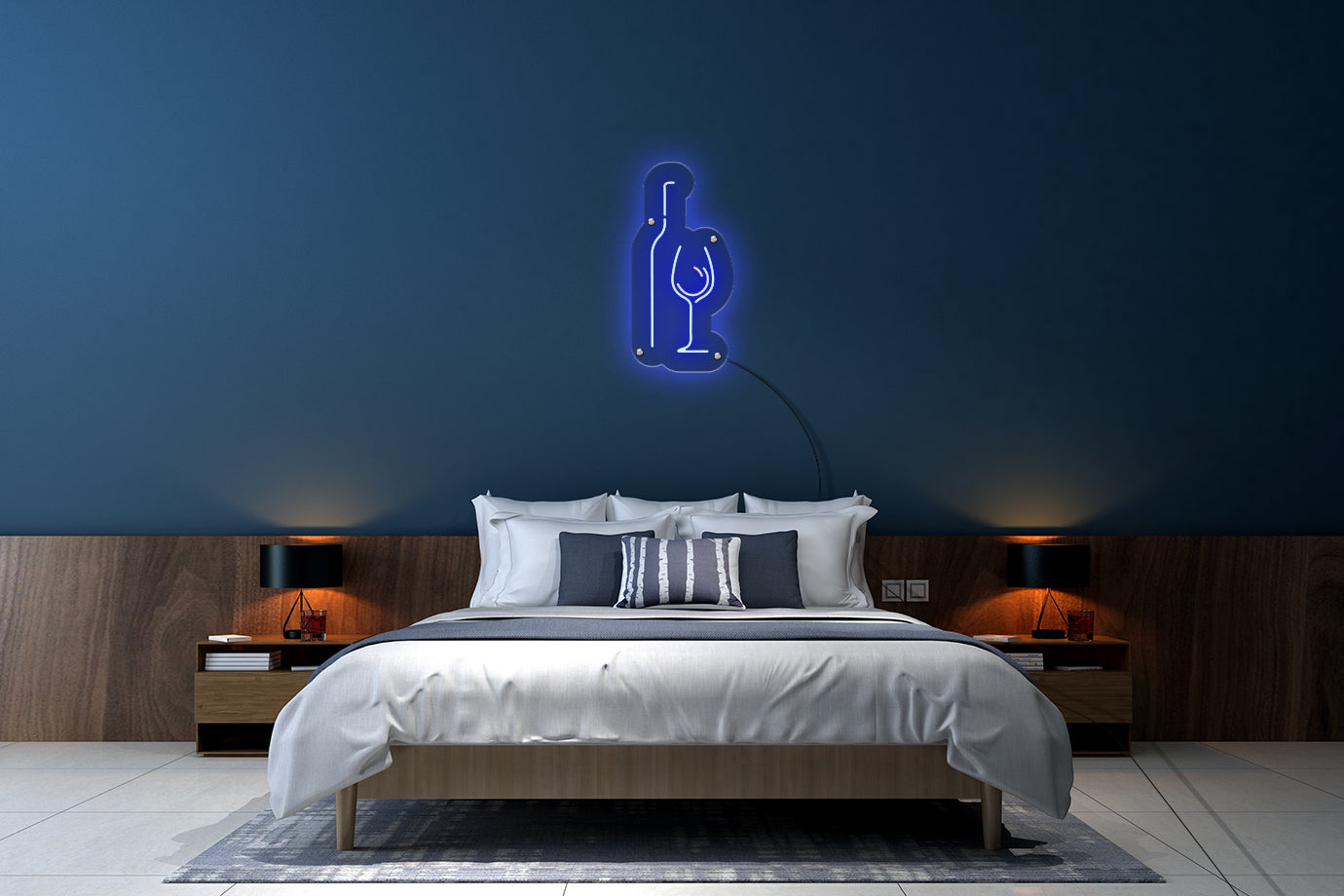 Neon LED schriftzug sign schild light strip blau online home dekor business lifestyle, flasche und glaser