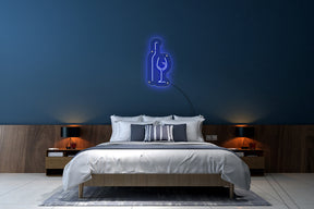 Neon LED schriftzug sign schild light strip blau online home dekor business lifestyle, flasche und glaser