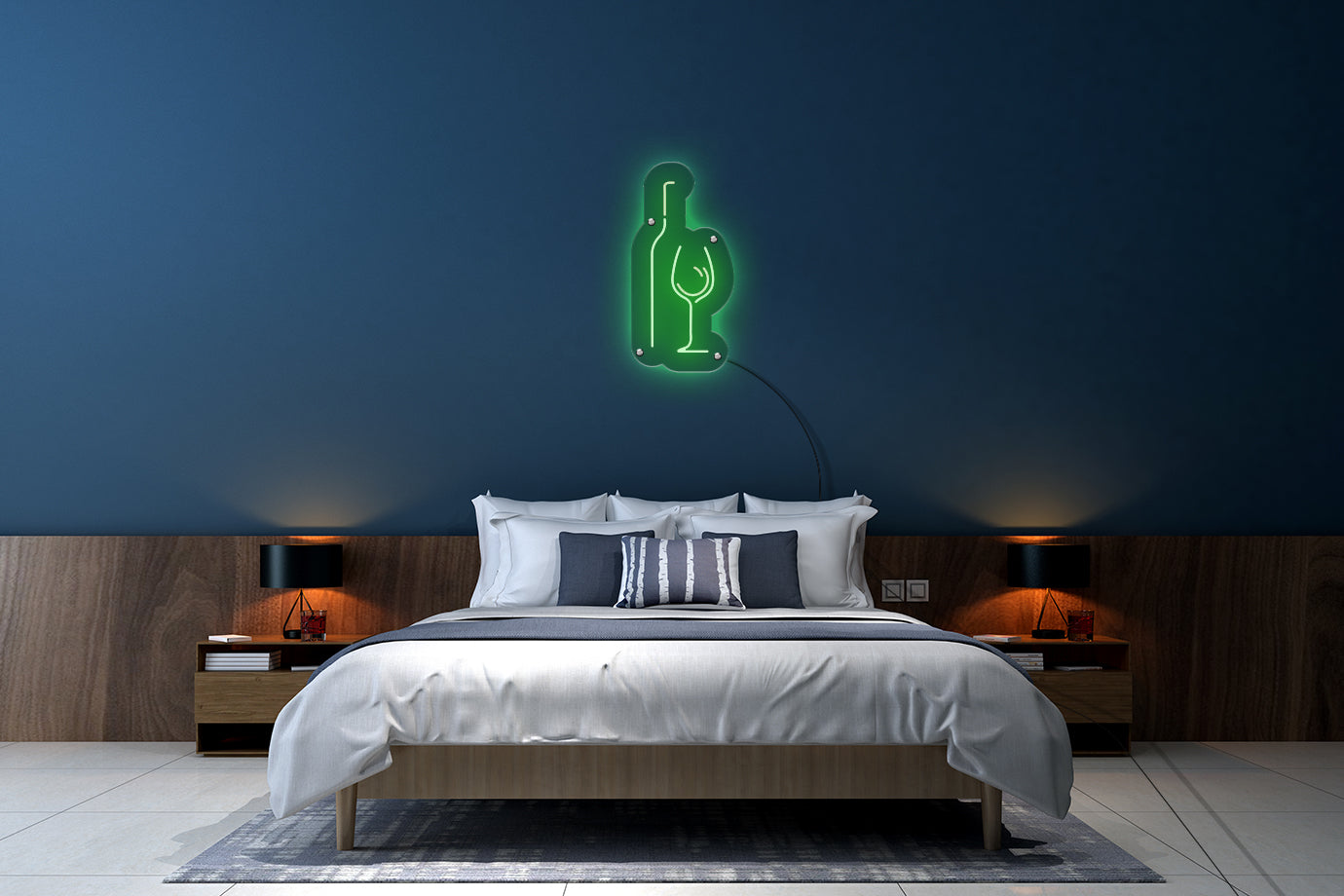 Neon LED schriftzug sign schild light strip grün online home dekor business lifestyle, flasche und glaser