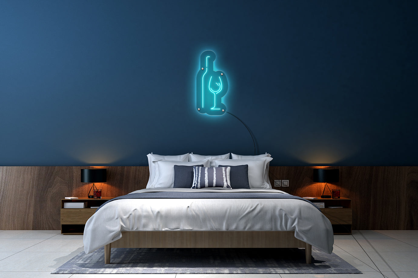 Neon LED schriftzug sign schild light strip türkis online home dekor business lifestyle, flasche und glaser