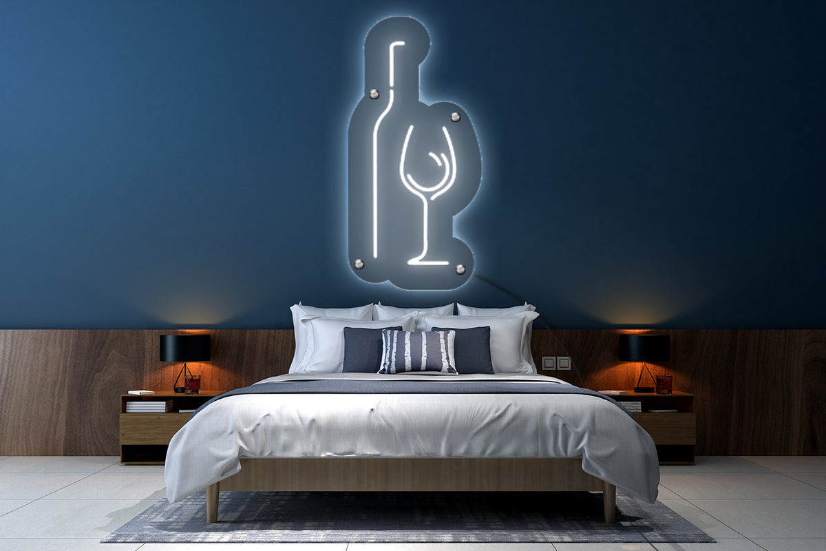 Neon LED schriftzug sign schild light strip weiss online home dekor business lifestyle, flasche und glaser