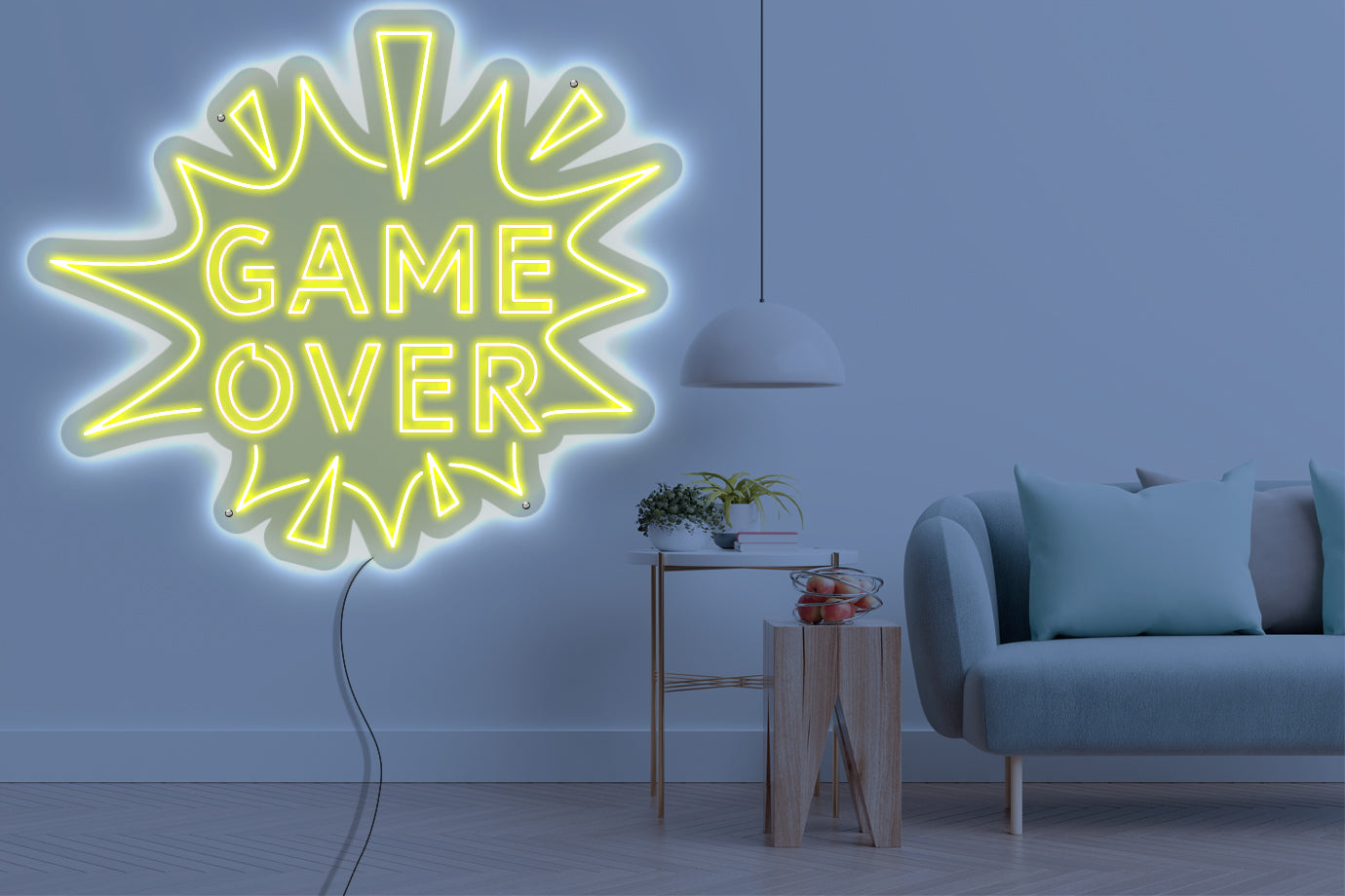 Neon LED schriftzug sign schild light strip gelb online home dekor business gaming lifestyle, game over