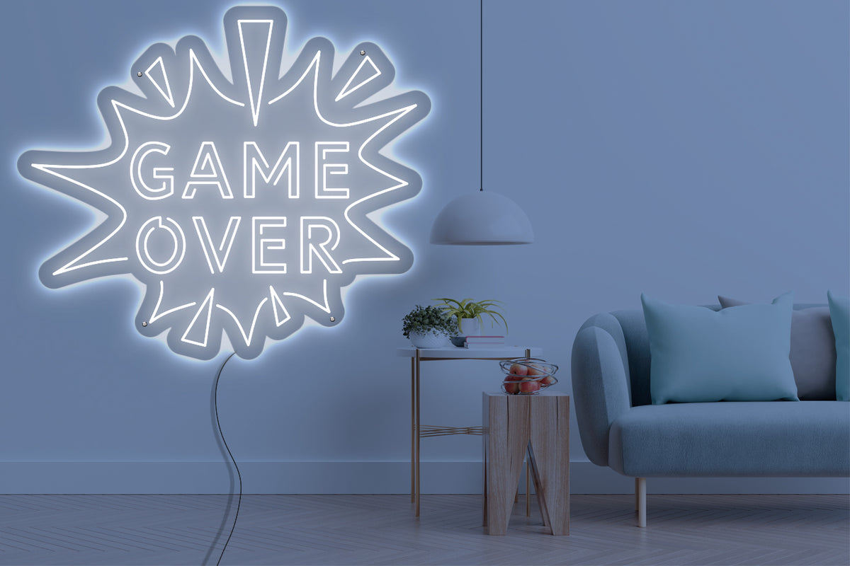 Neon LED schriftzug sign schild light strip weiss online home dekor business gaming lifestyle, game over