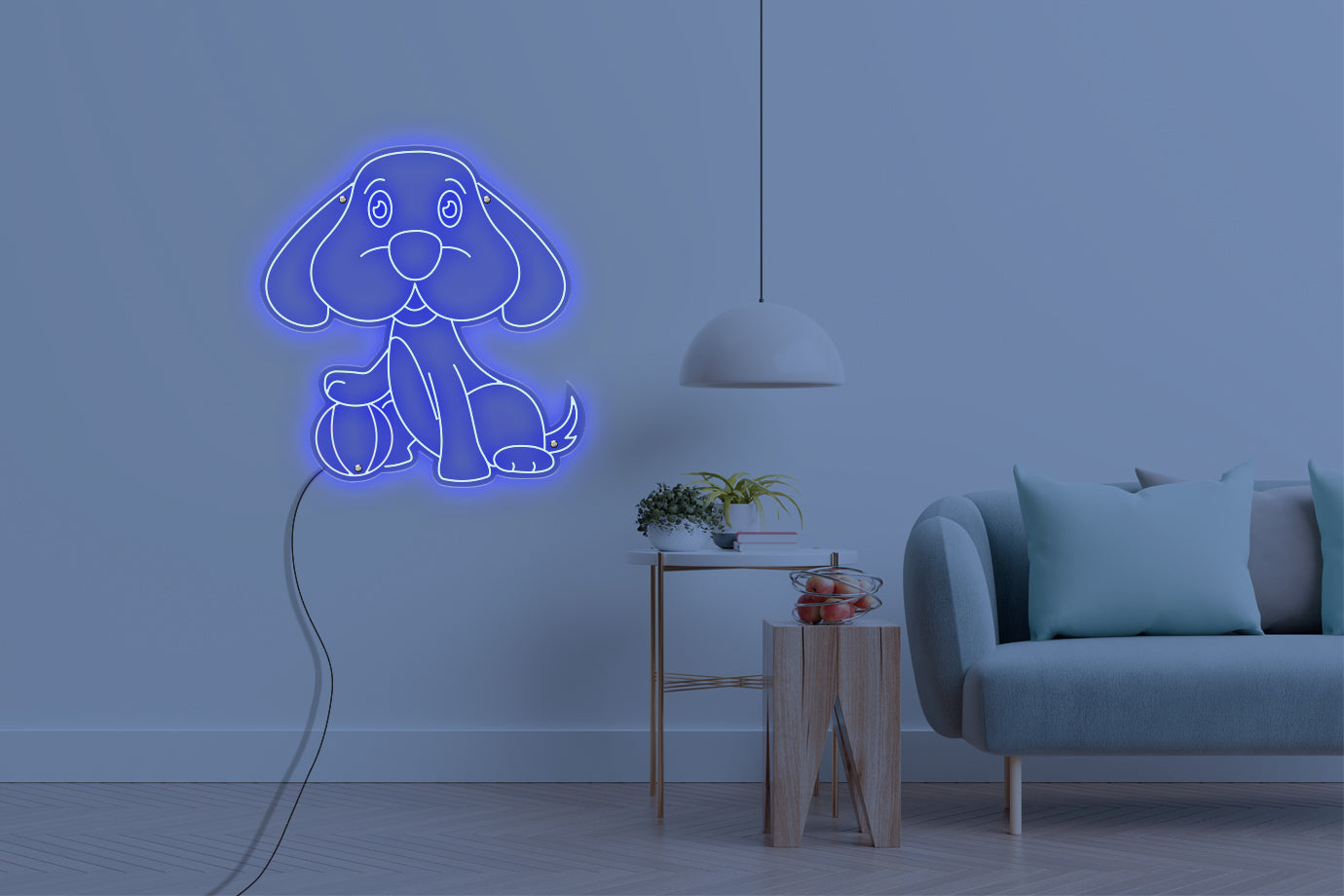 Neon LED schriftzug sign schild light strip blau online home dekor, hund