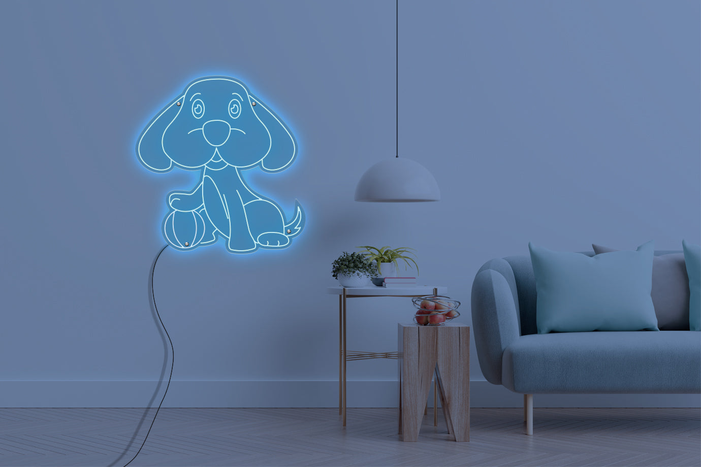 Neon LED schriftzug sign schild light strip hell blau online home dekor, hund