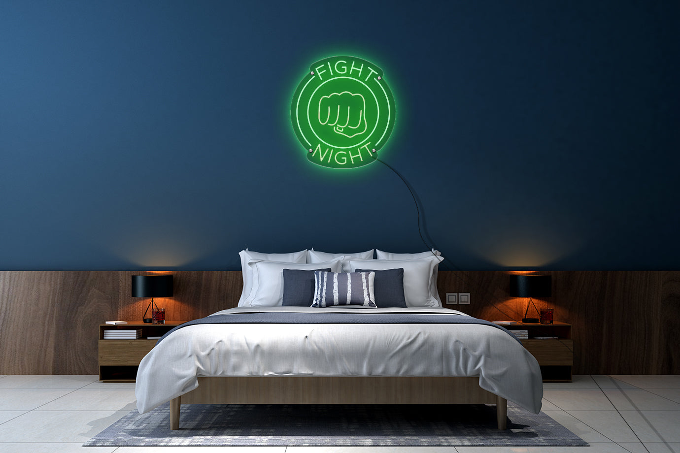 Neon LED schriftzug sign schild light strip grün online home dekor business lifestyle, fight night