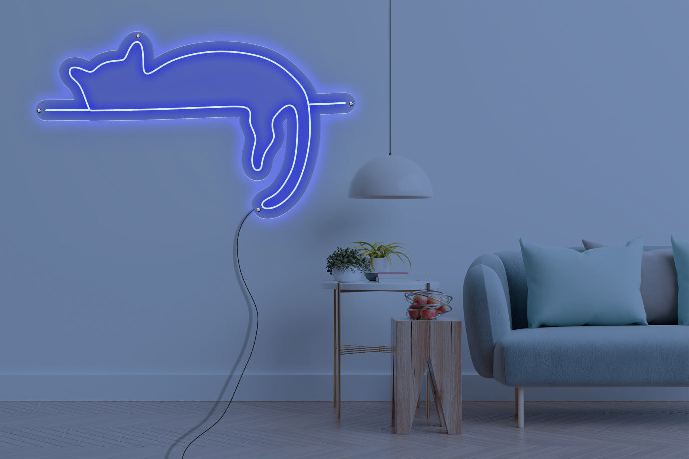 Neon LED schriftzug sign schild light strip blau online home dekor, katze