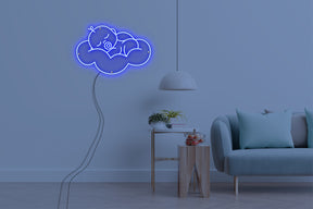 Neon LED schriftzug sign schild light strip blau online home dekor, kind in der wolke