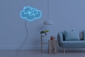 Neon LED schriftzug sign schild light strip hell blau online home dekor, kind in der wolke