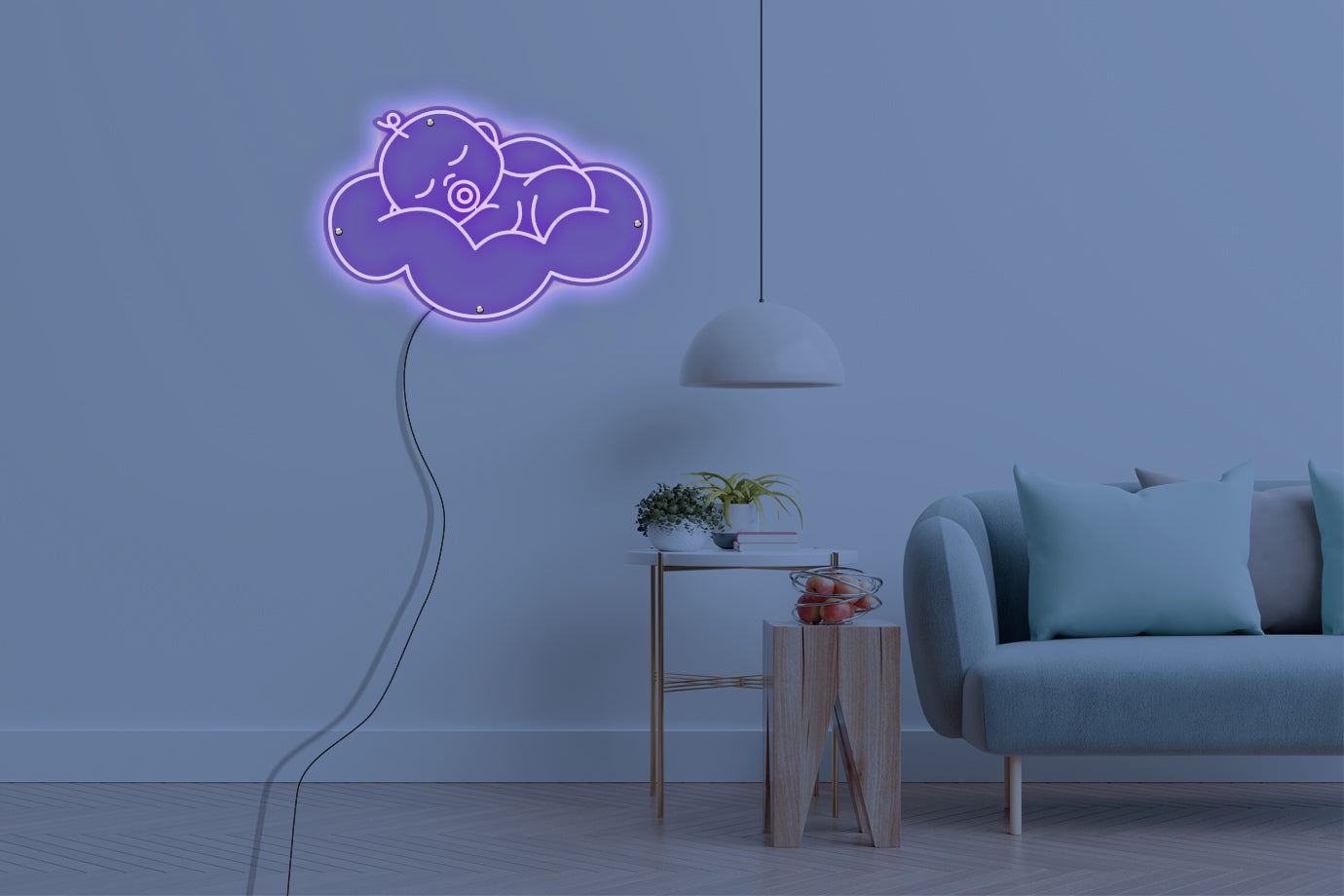 Neon LED schriftzug sign schild light strip lila online home dekor, kind in der wolke