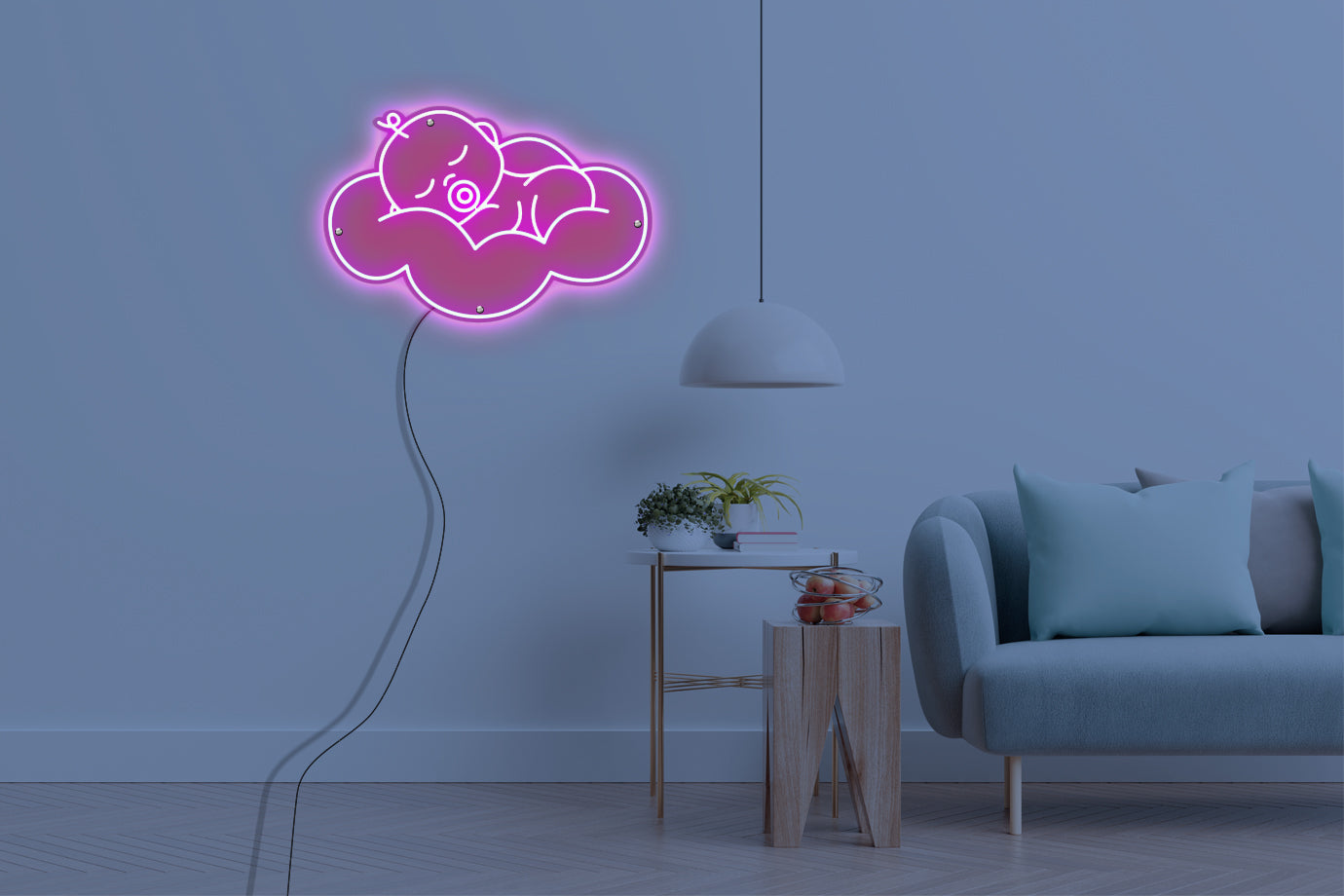 Neon LED schriftzug sign schild light strip pink online home dekor, kind in der wolke