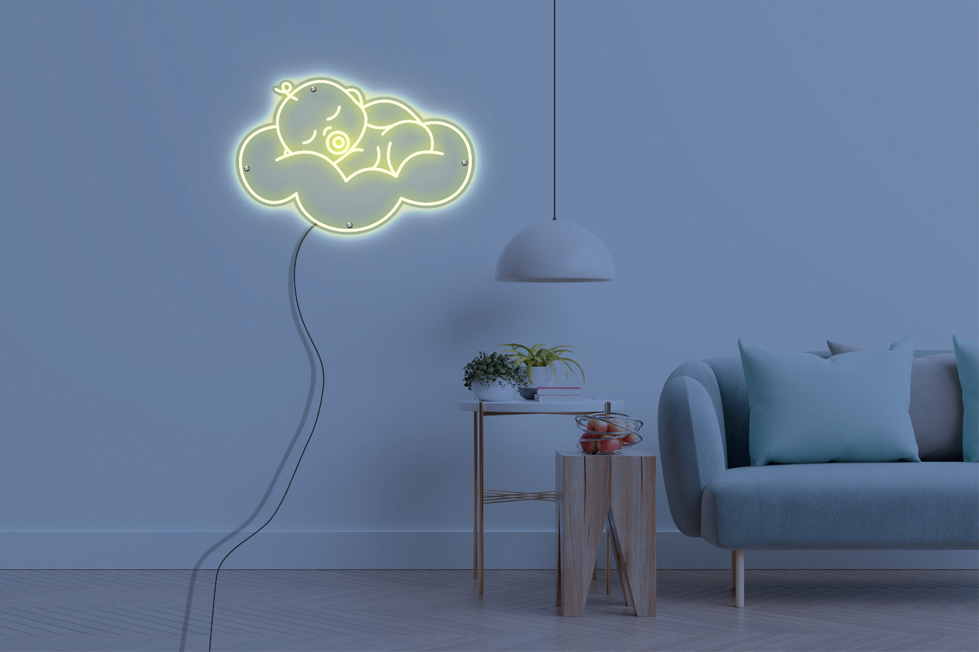 Neon LED schriftzug sign schild light strip warmweiss online home dekor, kind in der wolke