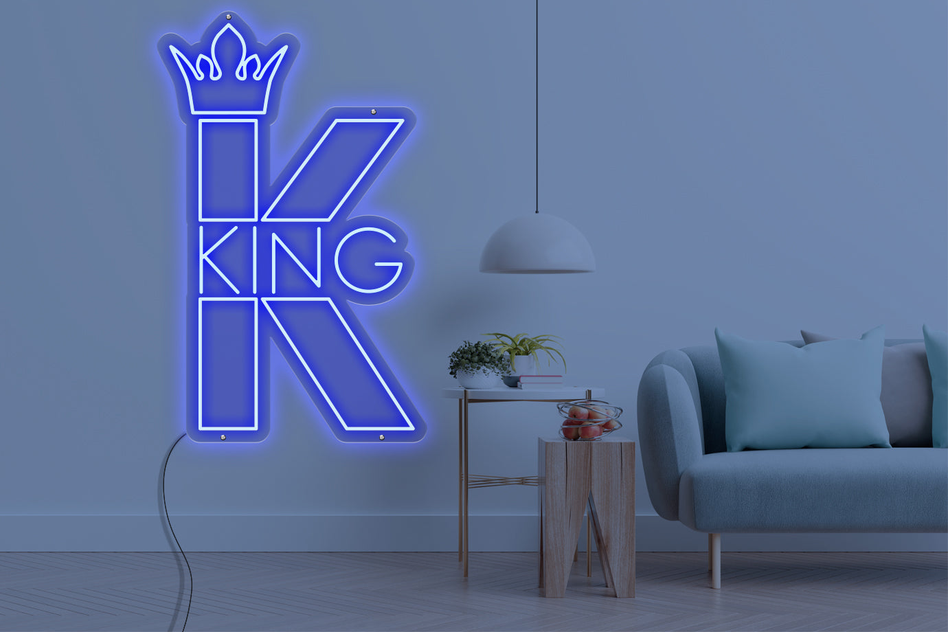 Neon LED schriftzug sign schild light strip blau online home dekor business, könig, king