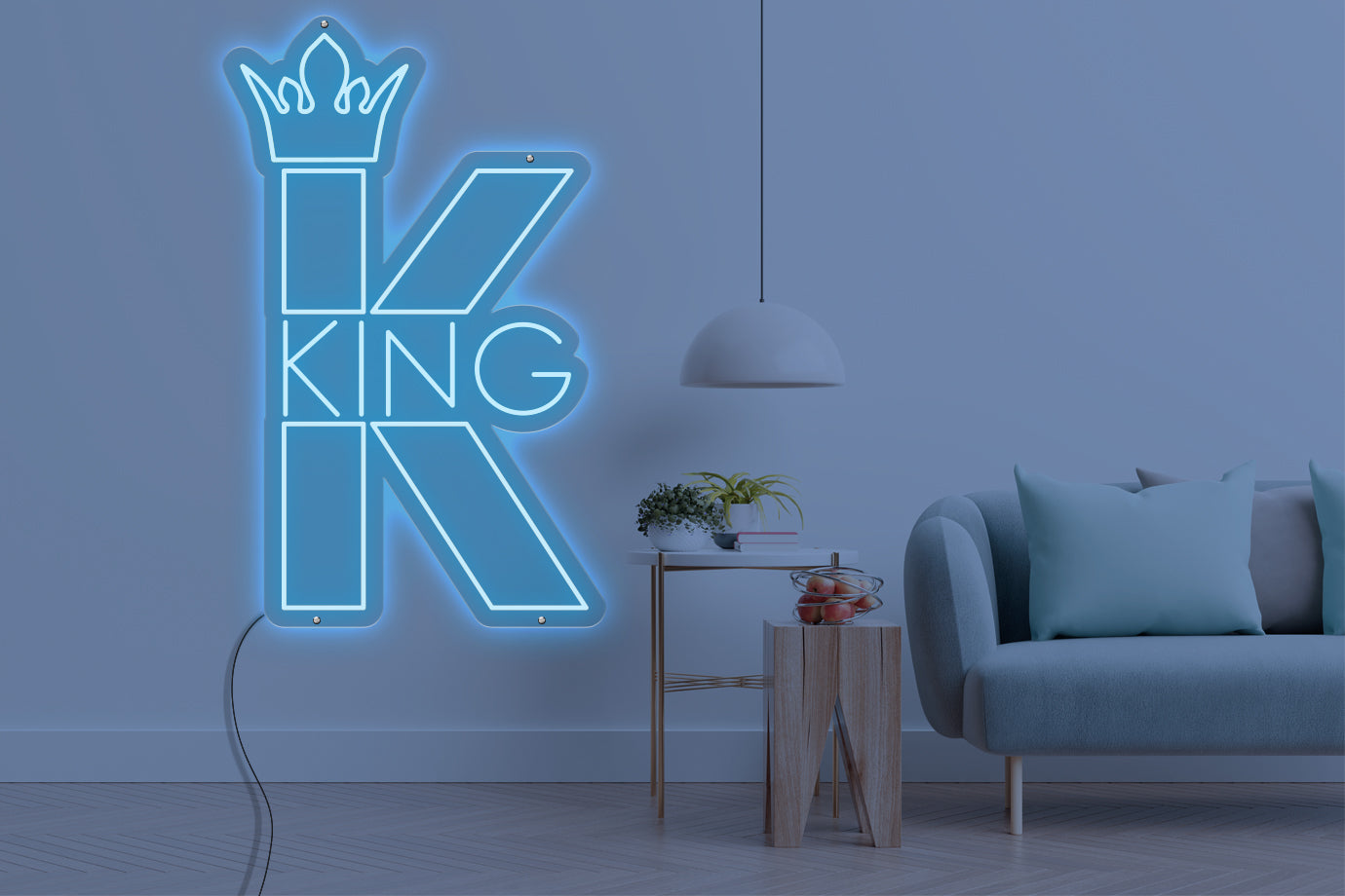 Neon LED schriftzug sign schild light strip hell blau online home dekor business, könig, king