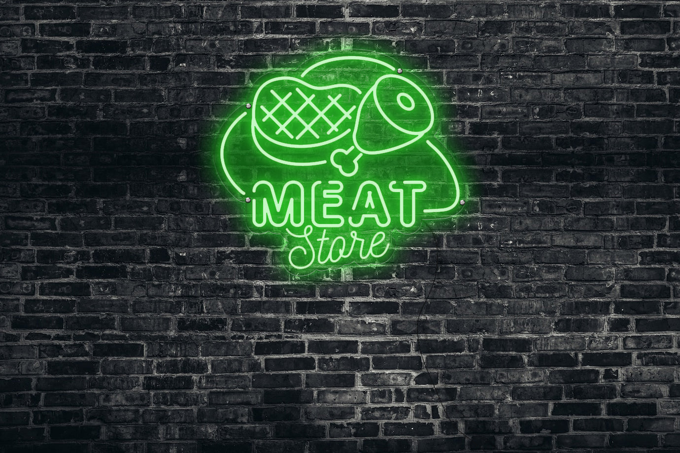 Neon LED schriftzug sign schild light strip grün online home dekor business, Meat store, Metzgerei