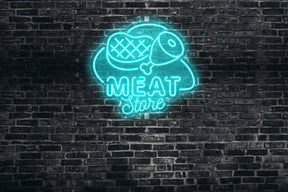 Neon LED schriftzug sign schild light strip türkis online home dekor business, Meat store, Metzgerei