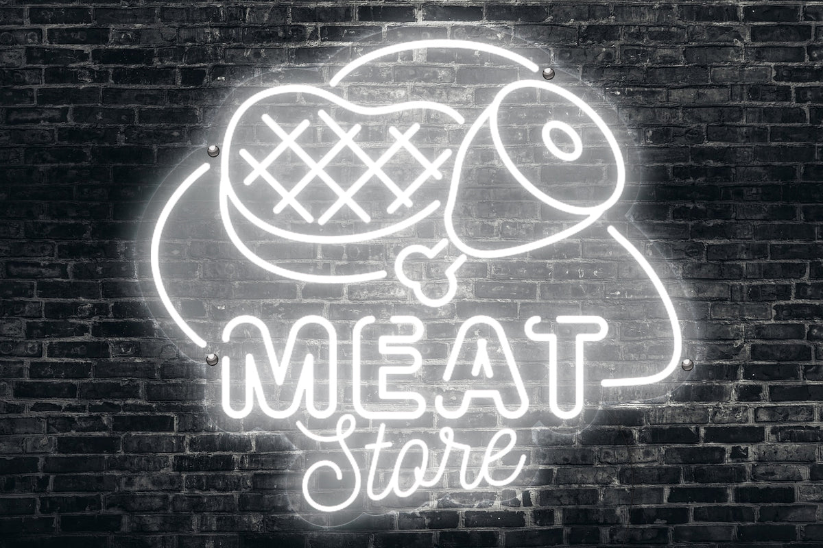 Neon LED schriftzug sign schild light strip weiss online home dekor business, Meat store, Metzgerei