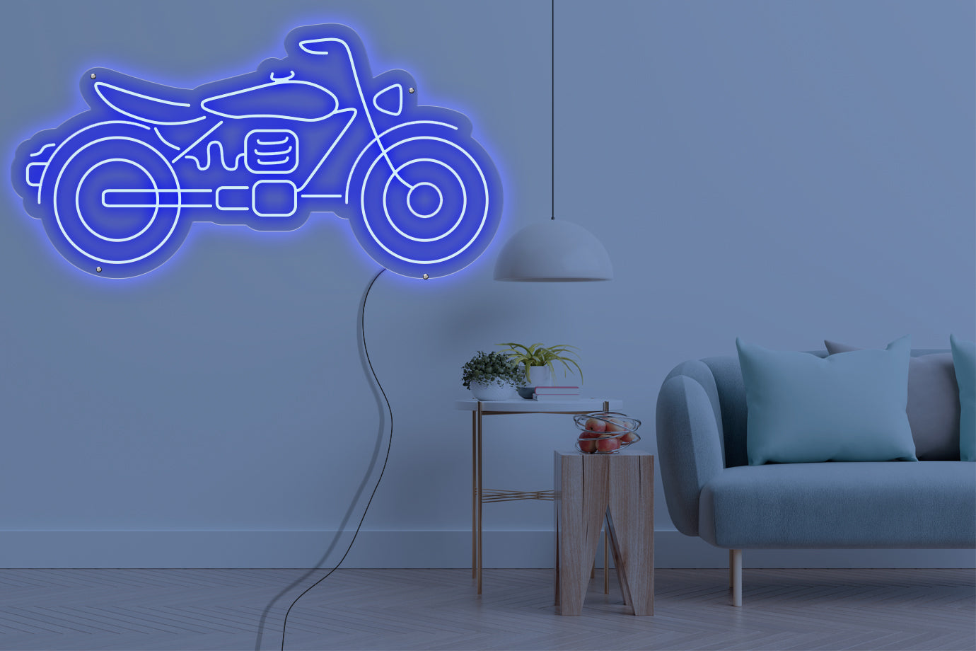 Neon LED schriftzug sign schild light strip blau online home dekor business, Motorrad