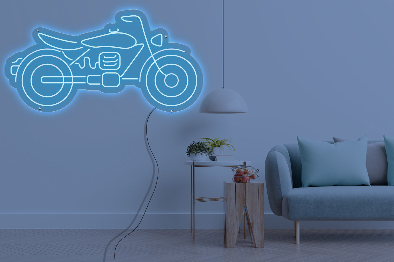 Neon LED schriftzug sign schild light strip hell blau online home dekor business, Motorrad