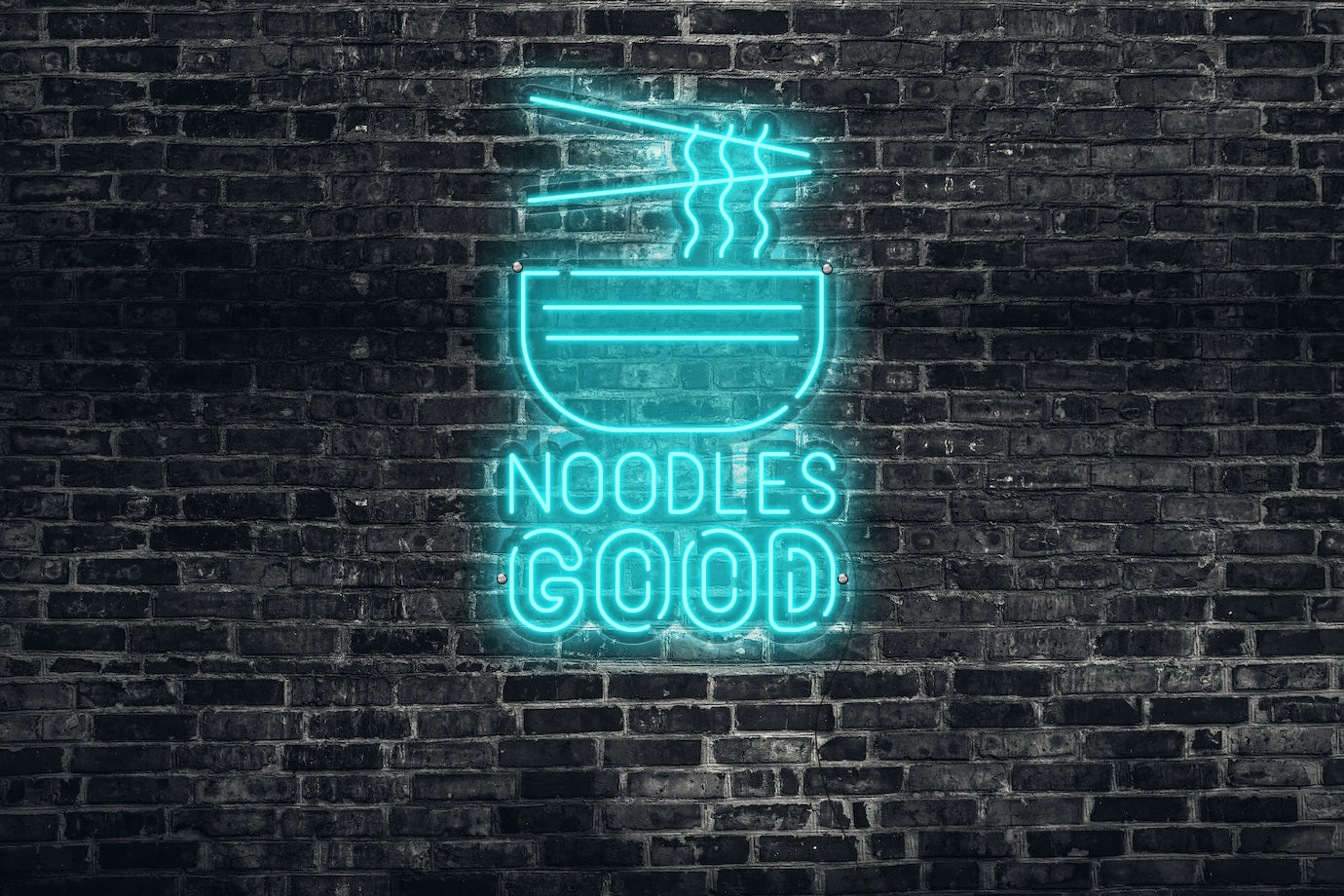 Neon LED schriftzug sign schild light strip türkis online home dekor business, Noodles Good, Nudeln