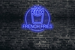 Neon LED schriftzug sign schild light strip blau online home dekor business, pommes, french fries