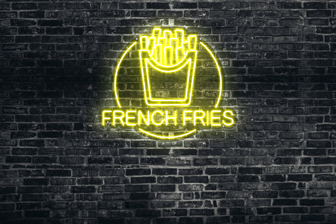 Neon LED schriftzug sign schild light strip gelb online home dekor business, pommes, french fries