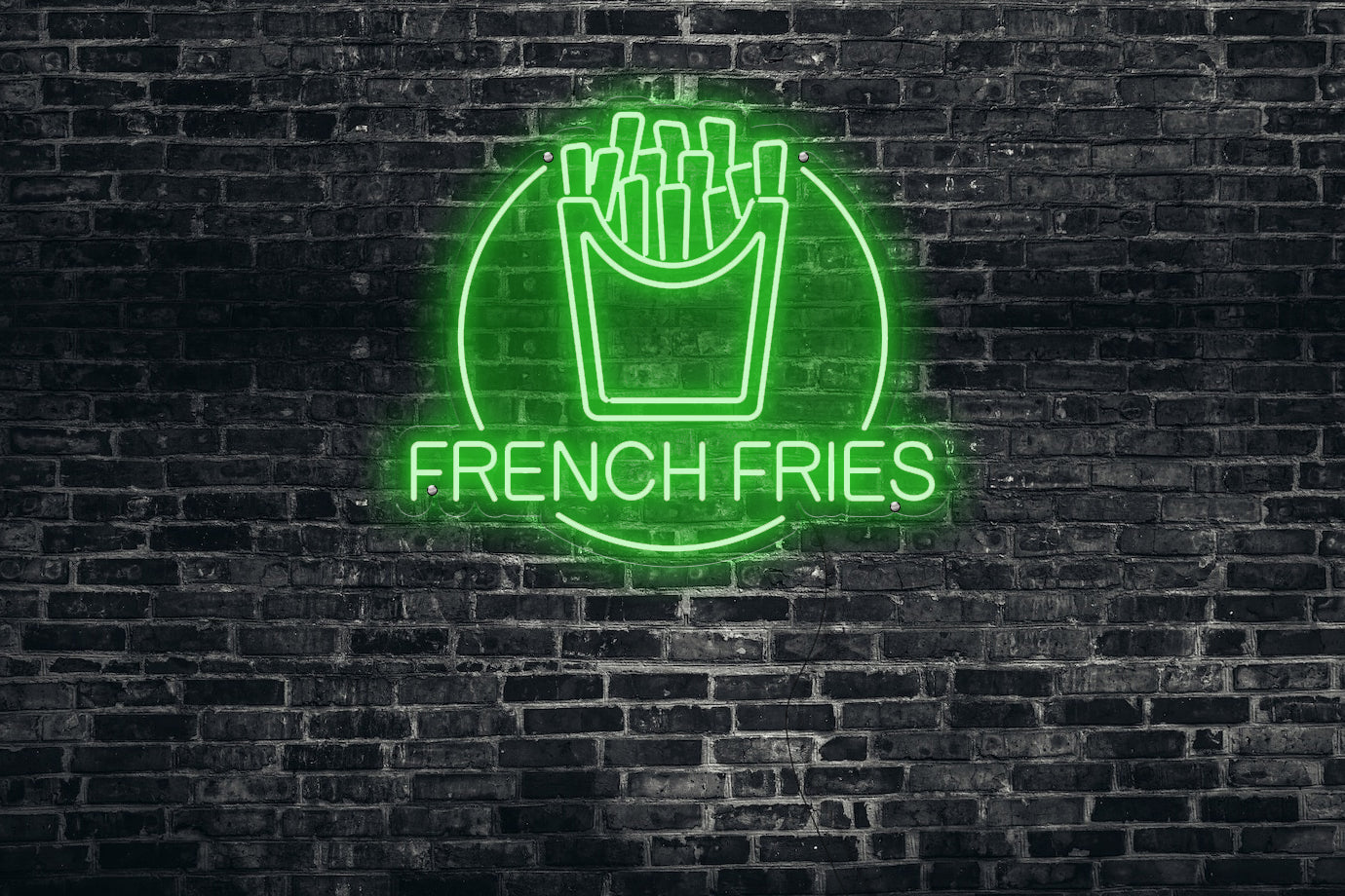 Neon LED schriftzug sign schild light strip grün online home dekor business, pommes, french fries