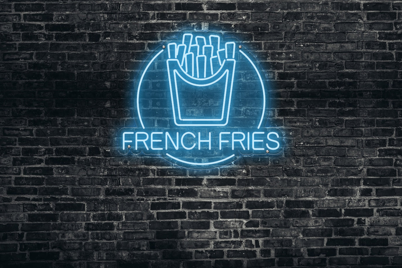 Neon LED schriftzug sign schild light strip blau online home dekor business, pommes, french fries