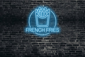 Neon LED schriftzug sign schild light strip blau online home dekor business, pommes, french fries