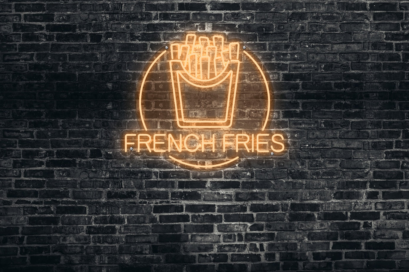 Neon LED schriftzug sign schild light strip orange online home dekor business, pommes, french fries