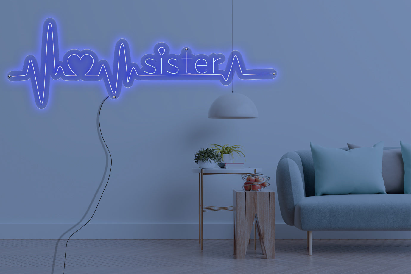 Neon LED schriftzug sign schild light strip blau online home dekor, Sister, schwester