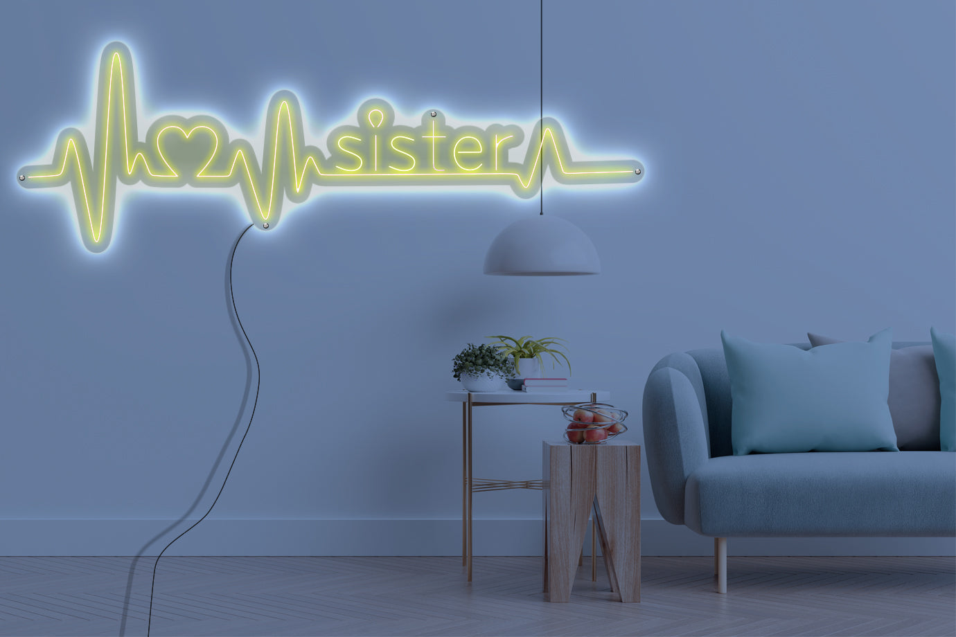 Neon LED schriftzug sign schild light strip gelb online home dekor, Sister, schwester