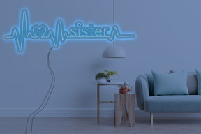 Neon LED schriftzug sign schild light strip hell blau online home dekor, Sister, schwester