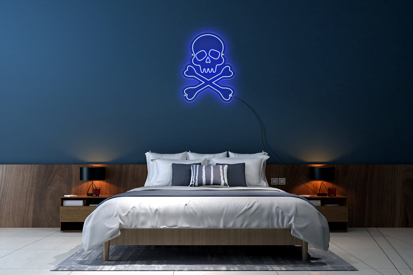 Neon LED schriftzug sign schild light strip blau, online, events, Home, Lifestyle, Totenkopf, skull