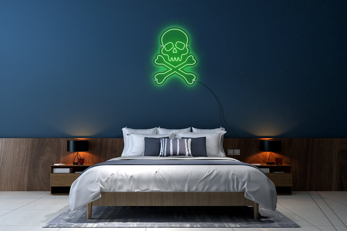 Neon LED schriftzug sign schild light strip grün, online, events, Home, Lifestyle, Totenkopf, skull