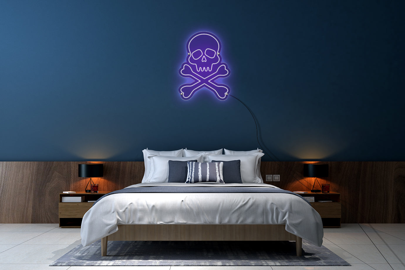 Neon LED schriftzug sign schild light strip lila, online, events, Home, Lifestyle, Totenkopf, skull