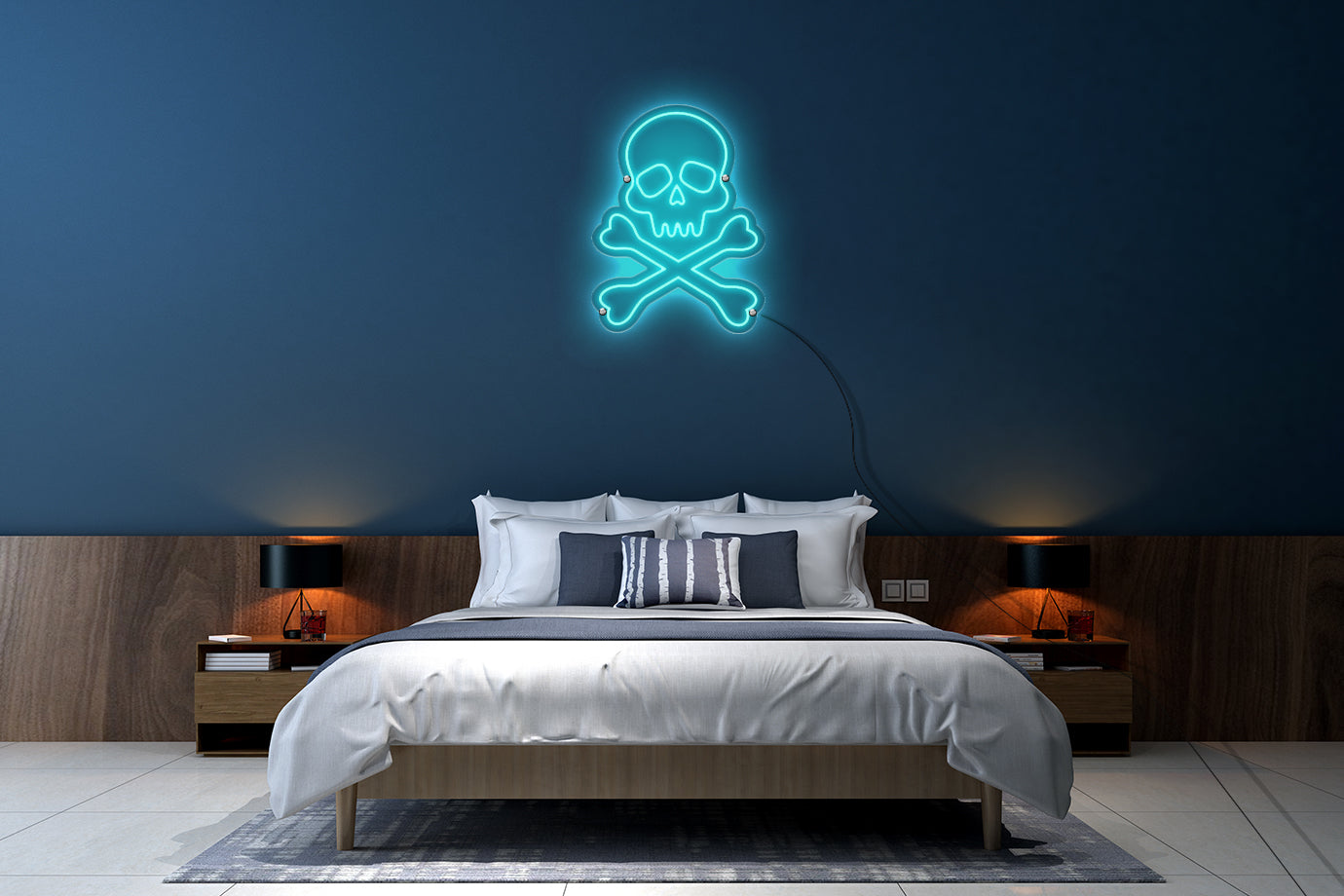 Neon LED schriftzug sign schild light strip türkis, online, events, Home, Lifestyle, Totenkopf, skull