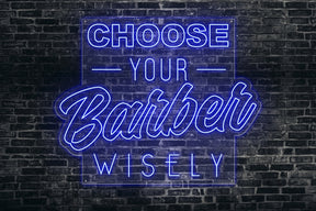 Neon LED schriftzug sign schild light strip blau online home dekor business lifestyle, choose your barber wisely