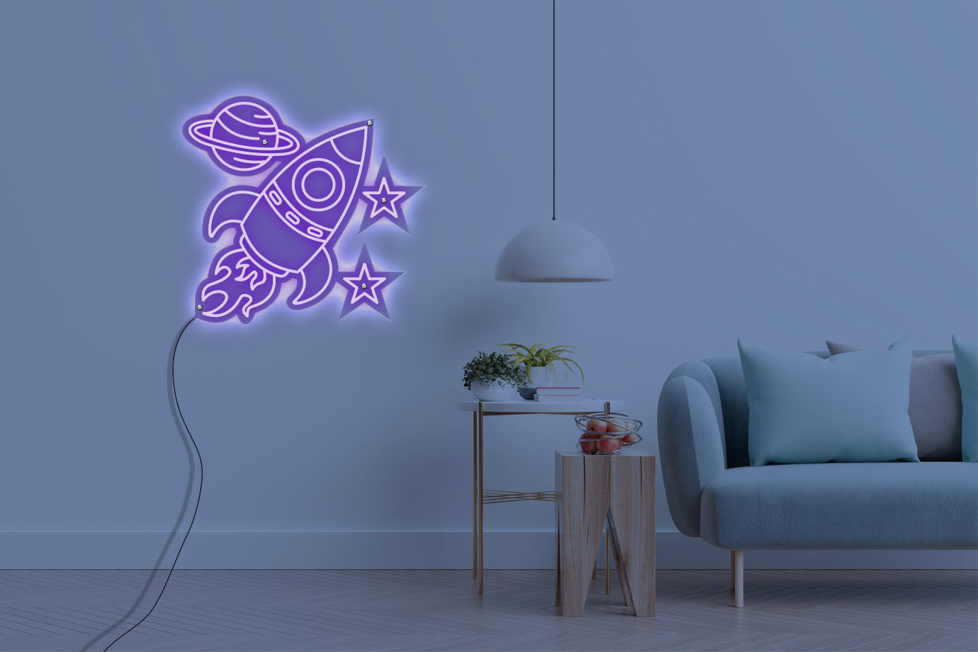 Neon LED schriftzug sign schild light strip lila online home dekor, rakete