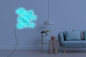 Neon LED schriftzug sign schild light strip türkis online home dekor, rakete