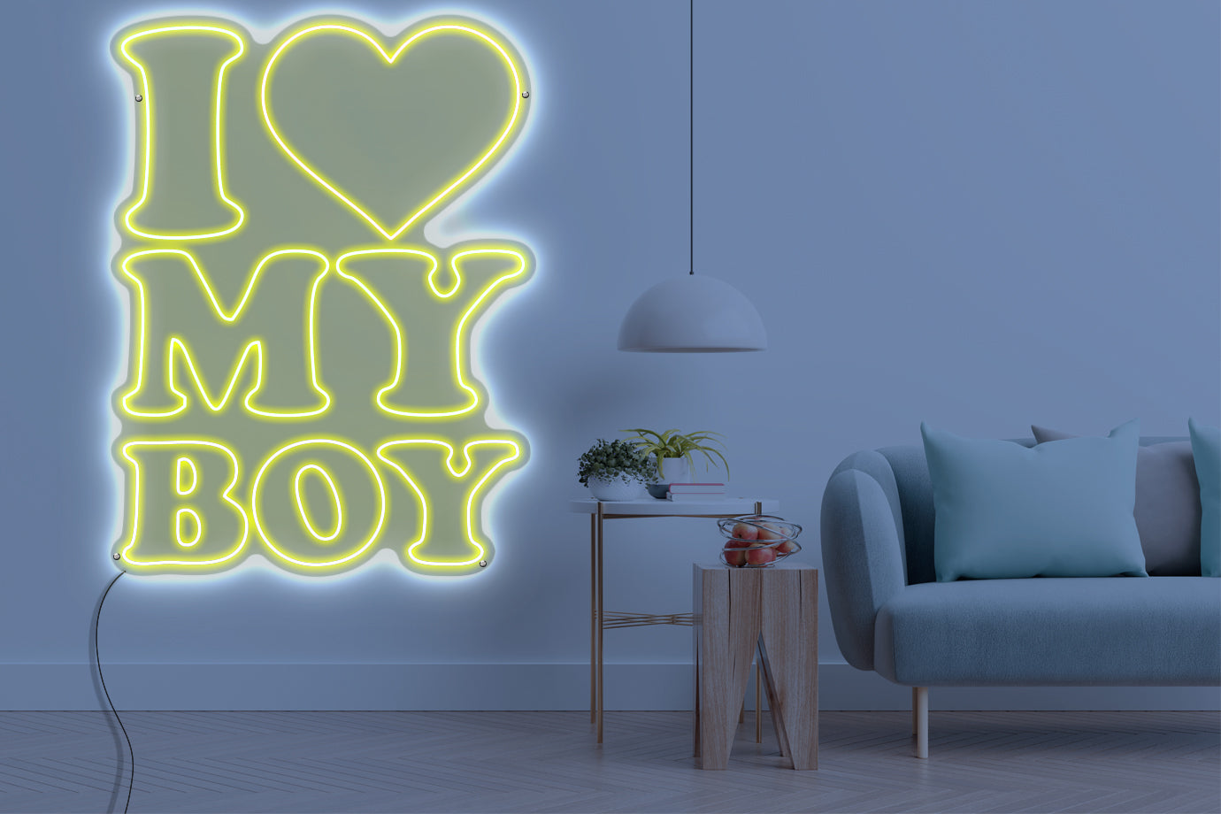 Neon LED schriftzug sign schild light strip gelb online home dekor business, i love my boy