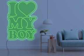 Neon LED schriftzug sign schild light strip grün online home dekor business, i love my boy