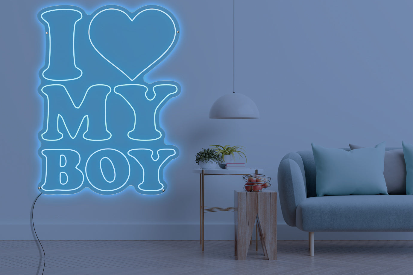 Neon LED schriftzug sign schild light strip hell blau online home dekor business, i love my boy