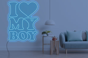 Neon LED schriftzug sign schild light strip hell blau online home dekor business, i love my boy